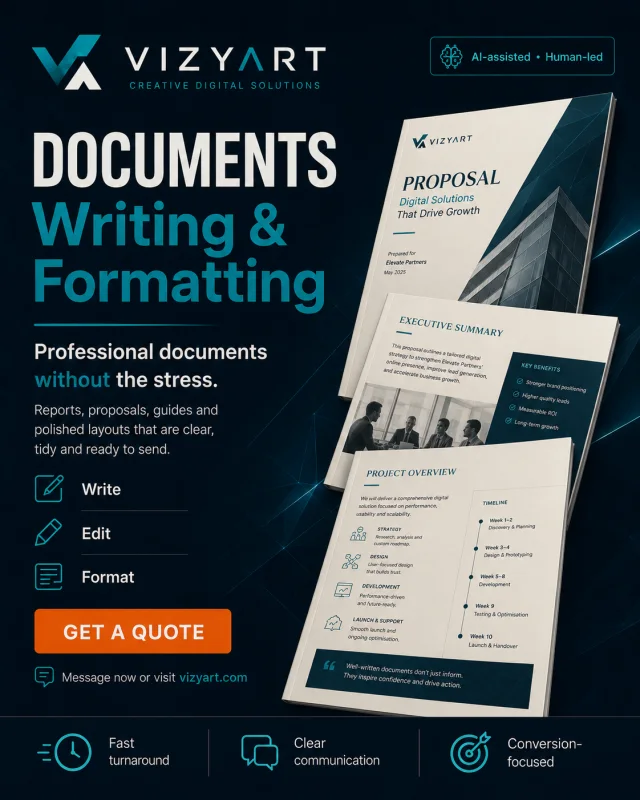VizyArt Document Writing & Formatting promotional design concept
