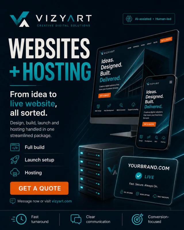 VizyArt Websites + Hosting promotional design concept